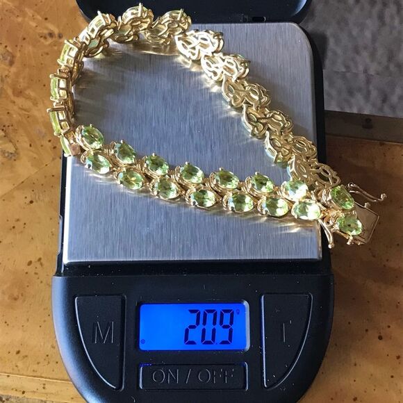 Natural Peridot Sterling Silver 18k Yellow Gold Vermeil Bracelet - Picture 11 of 11